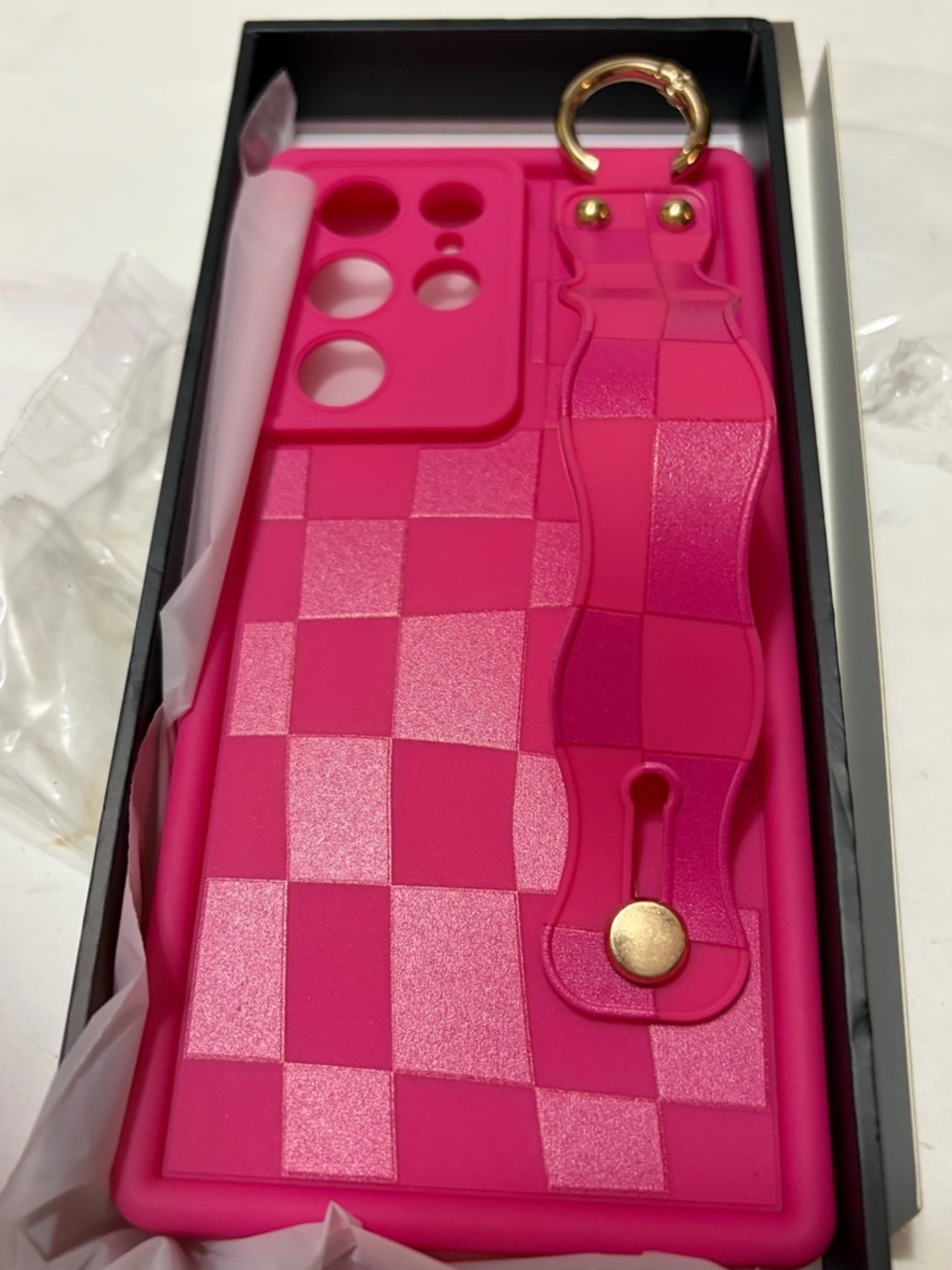 Hot Pink Leopard-Pattern Silicone Phone Case with Wrist Strap Galaxy S23 Ultra